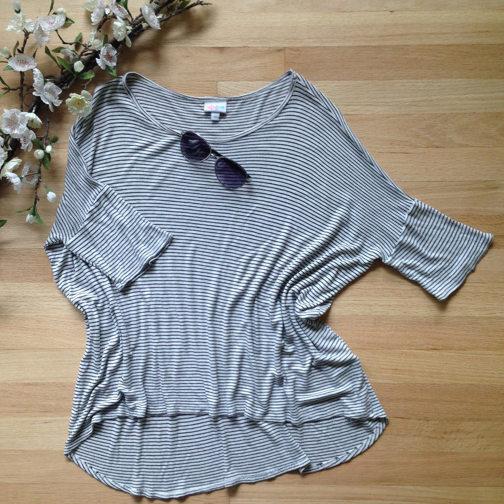 LuLaRoe Black and White Stripe Elbow Sleeve Top